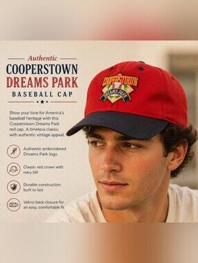 Authentic Cooperstown Dreams Park Red Baseball Cap Velcro Back One Size